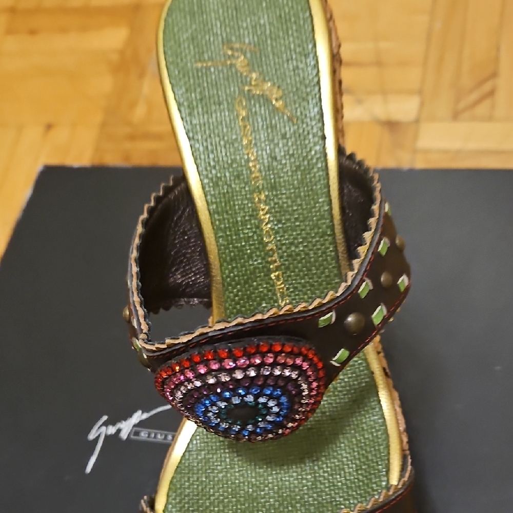 Giuseppe Zanotti Brown Multicolor Jeweled Wedge Sandal